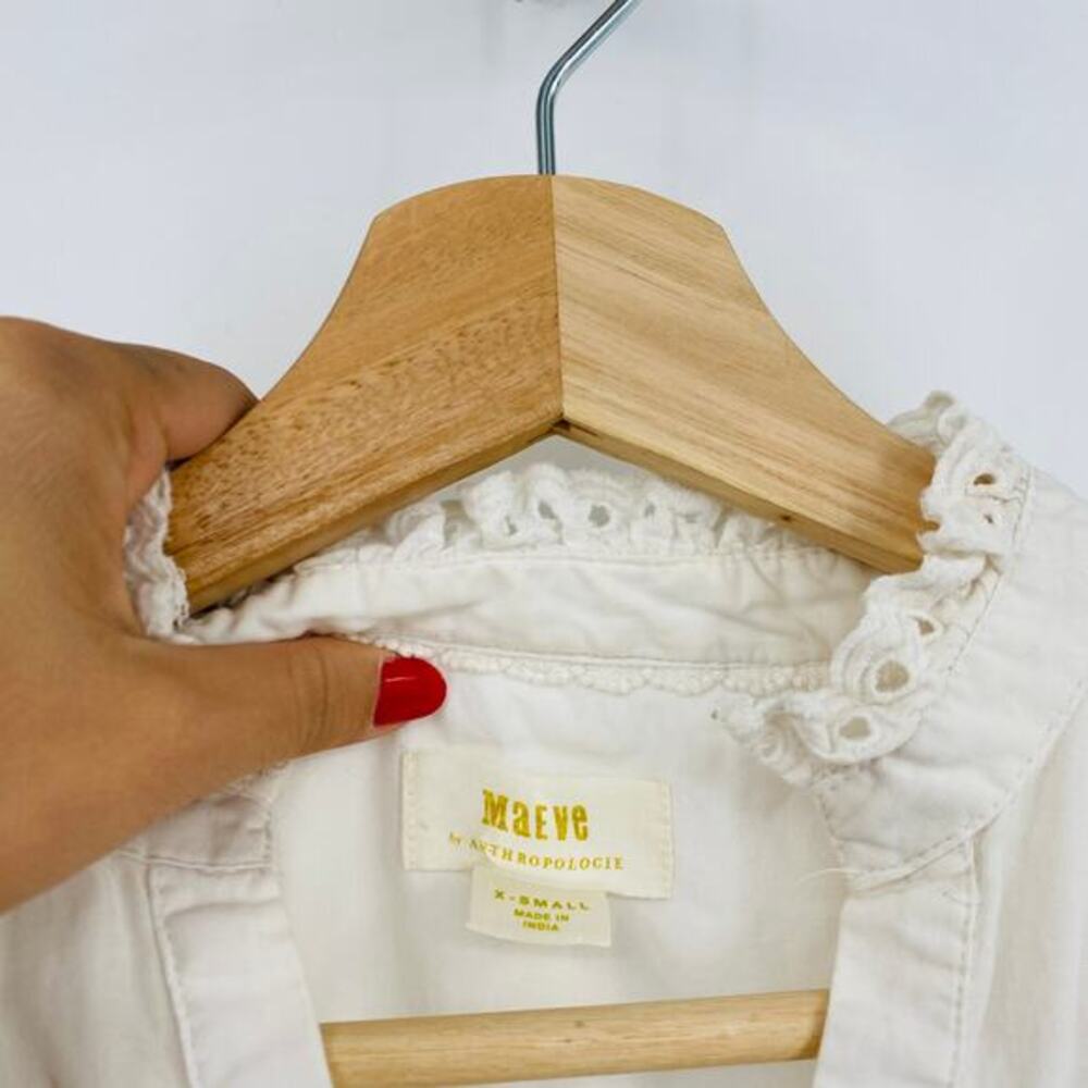 Anthropologie Maeve Ruffled Eyelet Blouse Top White - Picture 3 of 5